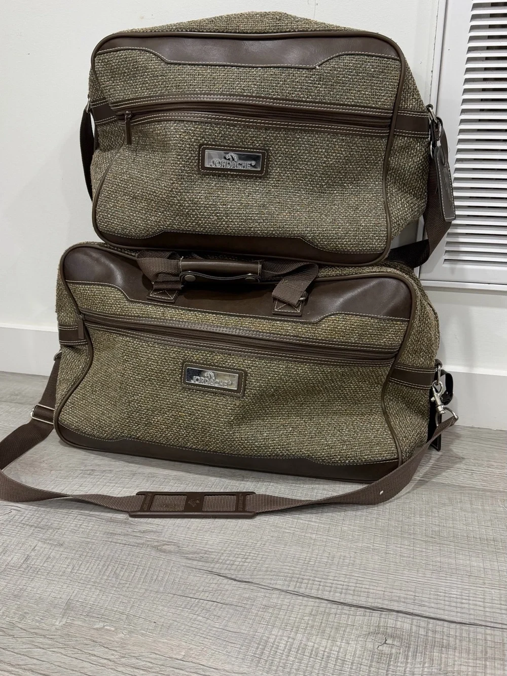 Jordache Brown Tweed Duffel Bag with Dark Brown Trim